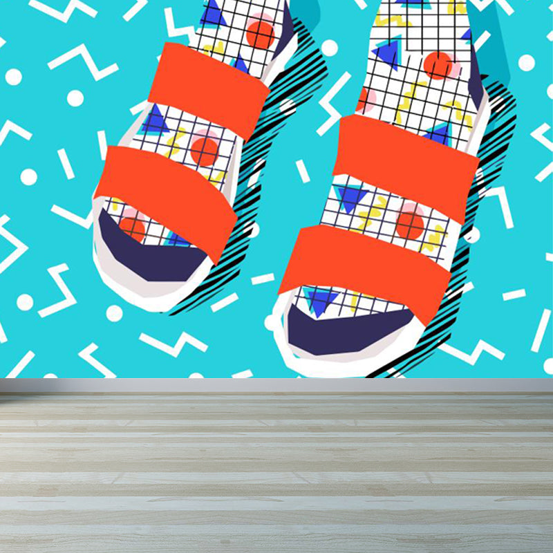 Full Size Illustration Modern Mural Wallpaper with Fashionable Shoes Graphic in Light Color