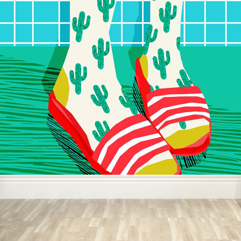 Full Size Illustration Modern Mural Wallpaper with Fashionable Shoes Graphic in Light Color