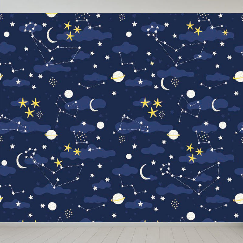 Light Color Outer Space Mural Decal Stain-Proof Contemporary Interior Room Wall Decor