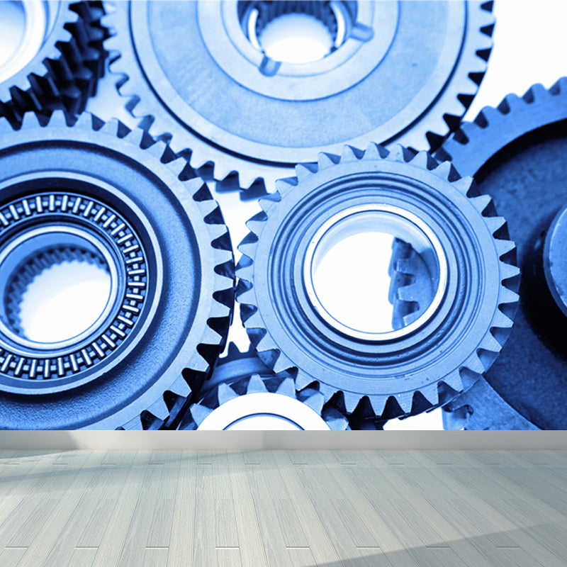 Metal Gear Mural Wallpaper Dark Color Contemporary Wall Covering for Boys Bedroom