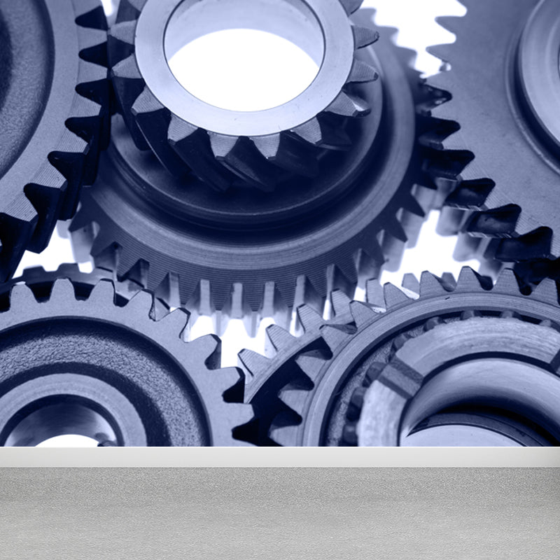 Metal Gear Mural Wallpaper Dark Color Contemporary Wall Covering for Boys Bedroom