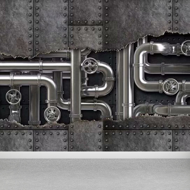 Metal Factory Equipment Mural Wallpaper Cyberpunk Non-Woven Wall Covering for Home