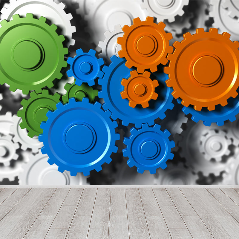 Photography Metal Gear Mural Wallpaper for Study Room, Pastel Color, Made to Measure