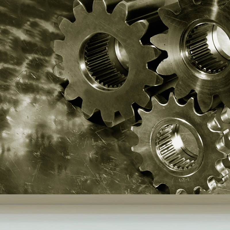 Photography Metal Gear Mural Wallpaper for Study Room, Pastel Color, Made to Measure