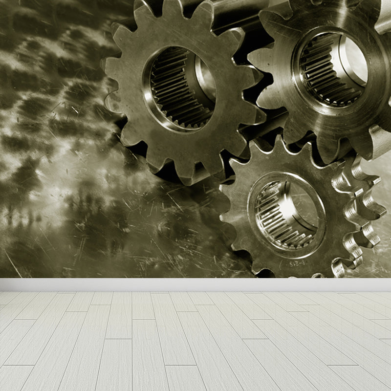 Photography Metal Gear Mural Wallpaper for Study Room, Pastel Color, Made to Measure