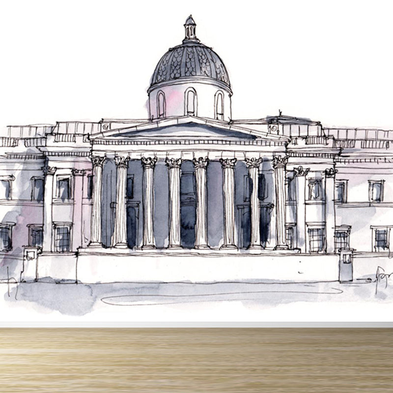 Stain Resistant Architecture View Mural Non-Woven Contemporary Wall Covering for Kitchen