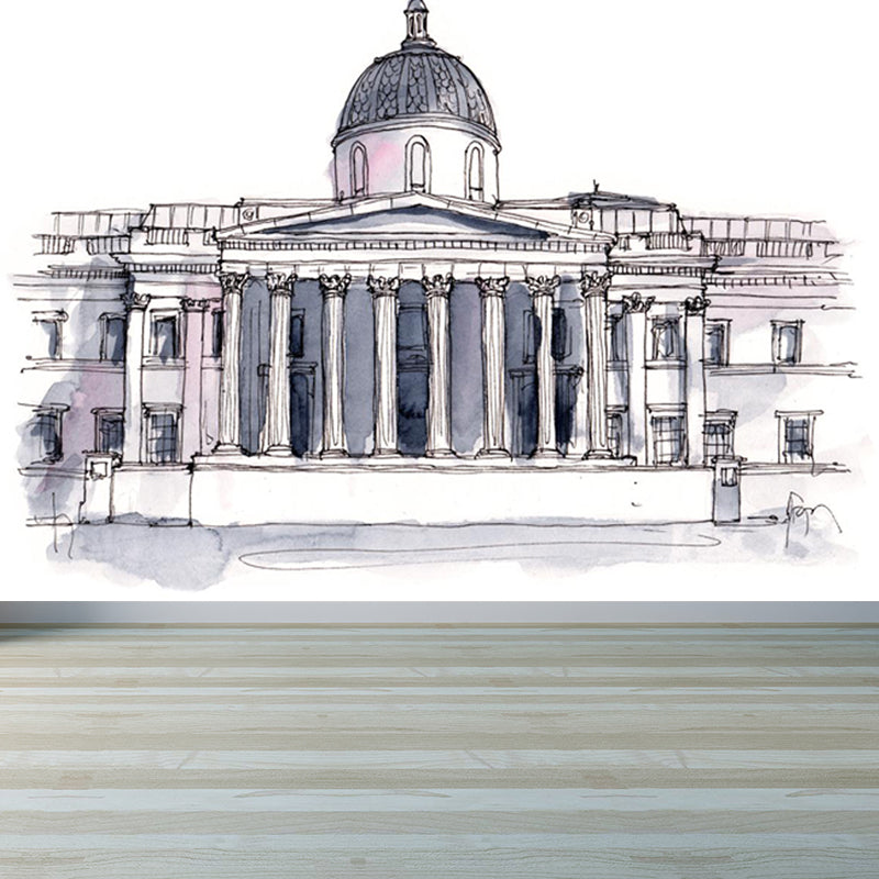 Stain Resistant Architecture View Mural Non-Woven Contemporary Wall Covering for Kitchen