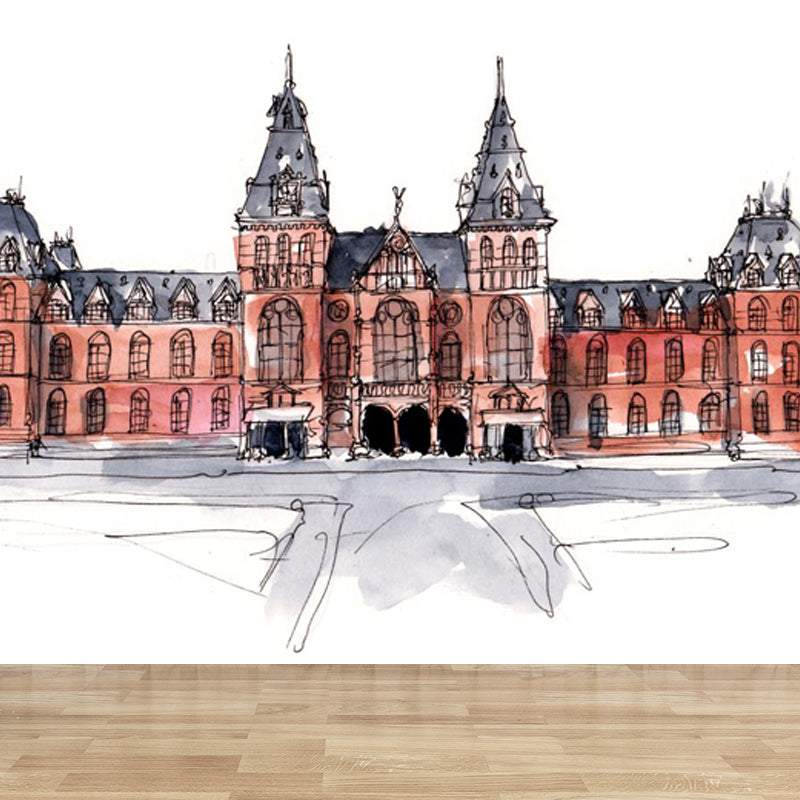 Stain Resistant Architecture View Mural Non-Woven Contemporary Wall Covering for Kitchen