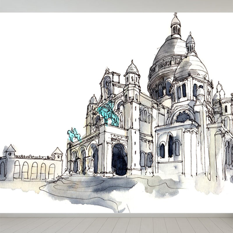 Stain Resistant Architecture View Mural Non-Woven Contemporary Wall Covering for Kitchen