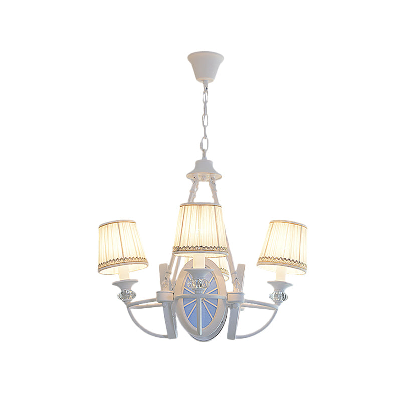 Barrel Chandelier Lamp Children Pleated Fabric 4 Heads White Suspension Light with Wheel Design