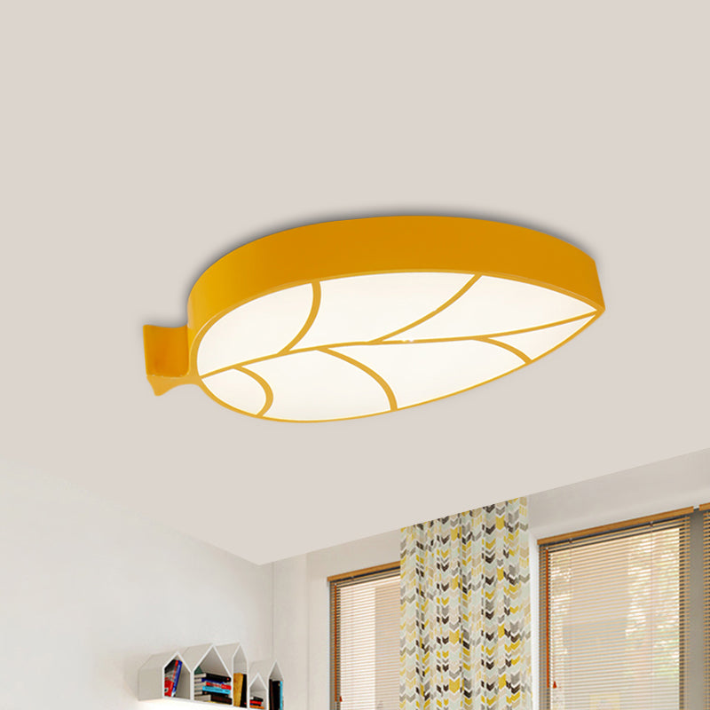 Children LED Flush Mount Fixture with Acrylic Shade Red/Pink/Yellow Leaf-Like Ceiling Lighting in Warm/White Light