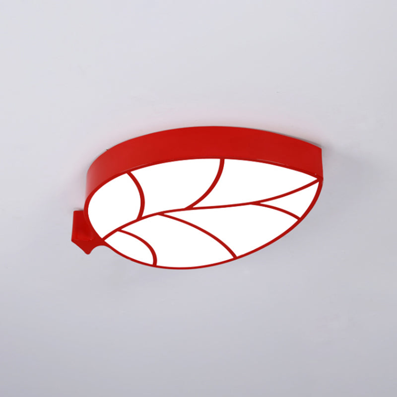 Children LED Flush Mount Fixture with Acrylic Shade Red/Pink/Yellow Leaf-Like Ceiling Lighting in Warm/White Light