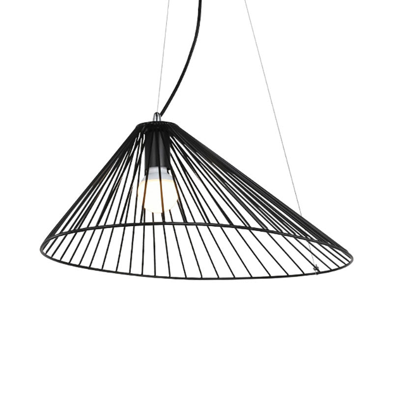 Wire Caged Drop Ceiling Light 1 Bulb Modern Simple Hanging Pendant in Black for Dining Room