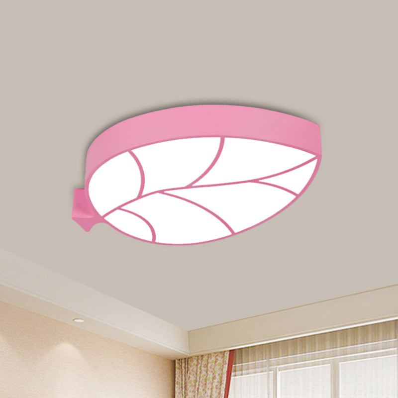 Children LED Flush Mount Fixture with Acrylic Shade Red/Pink/Yellow Leaf-Like Ceiling Lighting in Warm/White Light