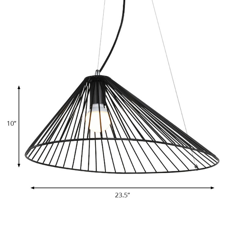 Wire Caged Drop Ceiling Light 1 Bulb Modern Simple Hanging Pendant in Black for Dining Room