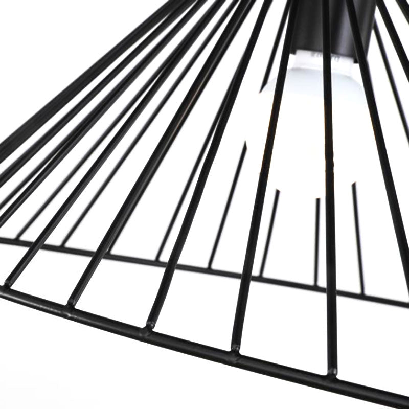 Wire Caged Drop Ceiling Light 1 Bulb Modern Simple Hanging Pendant in Black for Dining Room
