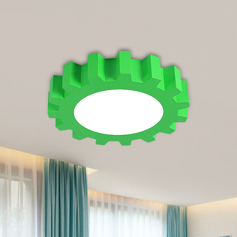 Gear Flush Lighting Kids Metallic Blue/Green LED Surface Mount Ceiling Light with Acrylic Shade