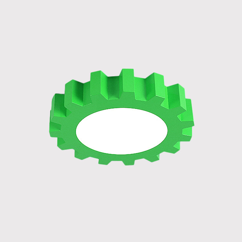 Gear Flush Lighting Kids Metallic Blue/Green LED Surface Mount Ceiling Light with Acrylic Shade