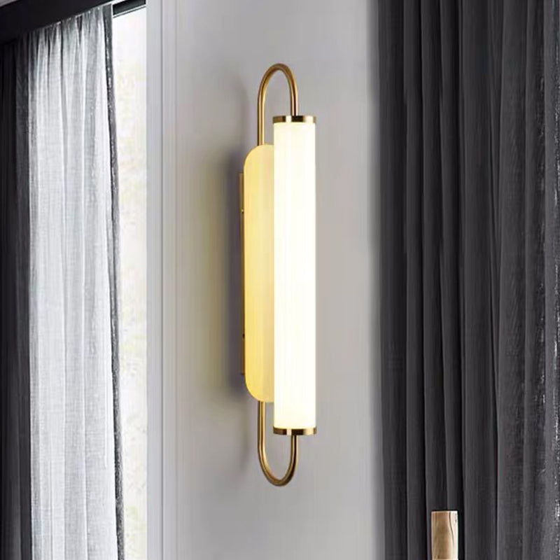 Oval Frame Wall Light Fixture Modern Metal LED Brass Wall Mounted Lamp with Tubular Opal Glass Shade