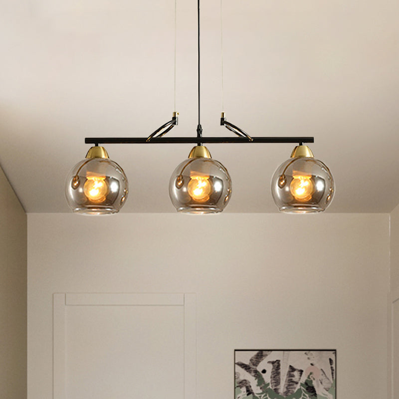 Sphere Dinning Hall Island Lighting Idea Clear/Smoke Gray Glass 3 Bulbs Contemporary Pendant Light Fixture