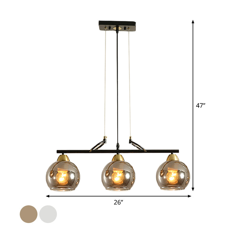 Sphere Dinning Hall Island Lighting Idea Clear/Smoke Gray Glass 3 Bulbs Contemporary Pendant Light Fixture