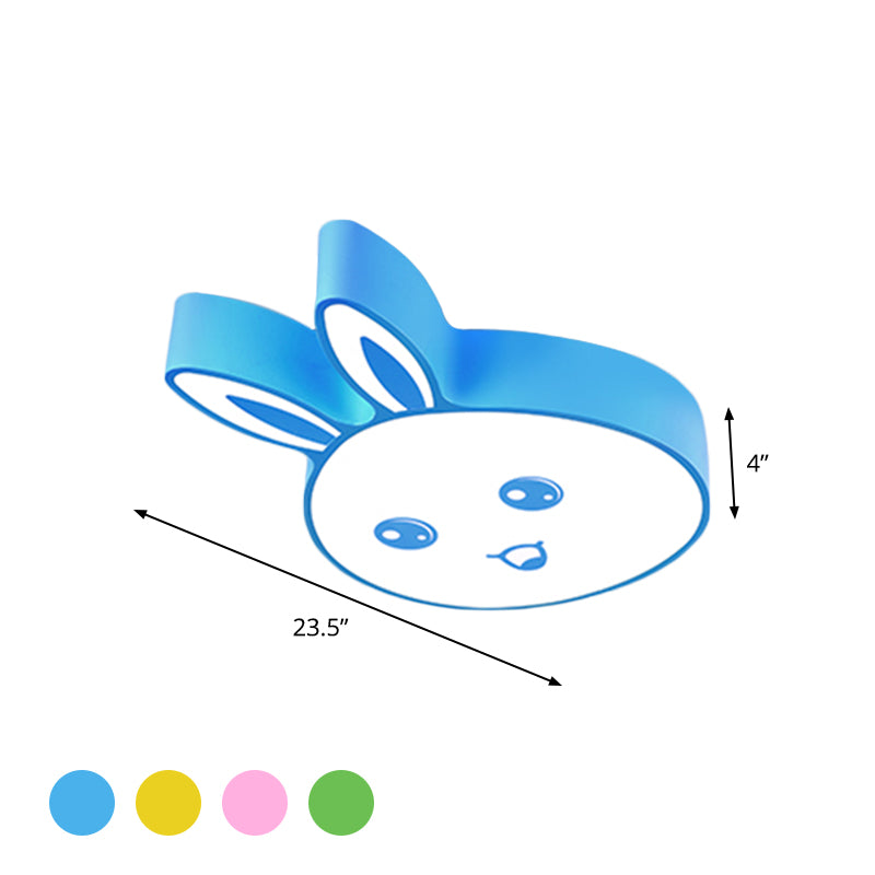Pink/Yellow/Blue Rabbit Head Lighting Fixture Kids Metallic Flushmount Ceiling Lamp with Acrylic Shade