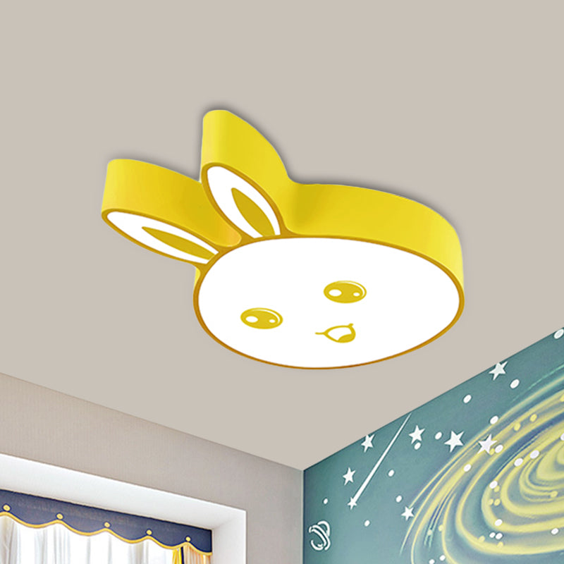 Pink/Yellow/Blue Rabbit Head Lighting Fixture Kids Metallic Flushmount Ceiling Lamp with Acrylic Shade