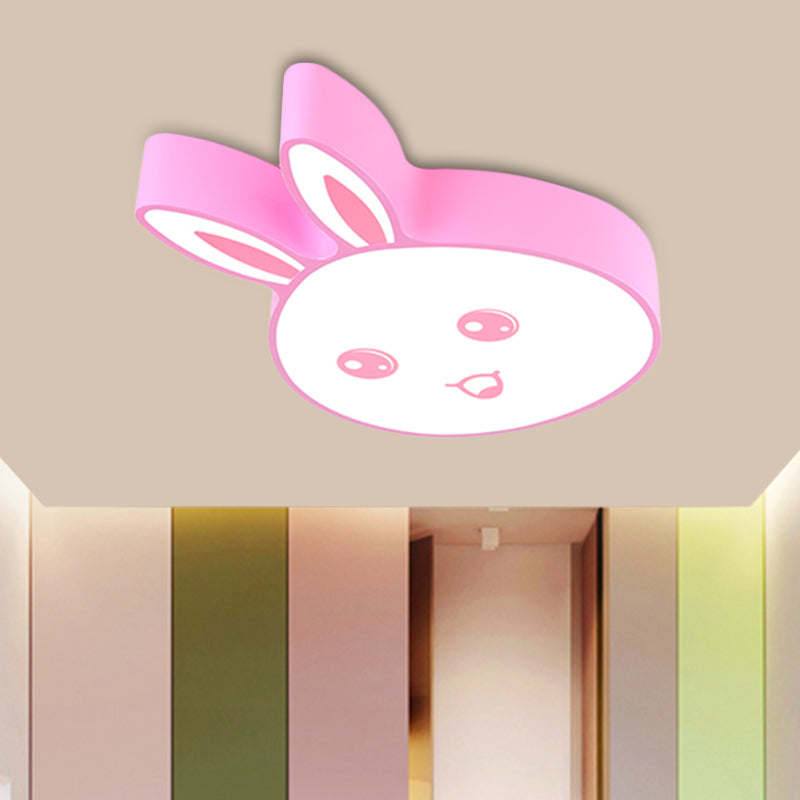 Pink/Yellow/Blue Rabbit Head Lighting Fixture Kids Metallic Flushmount Ceiling Lamp with Acrylic Shade