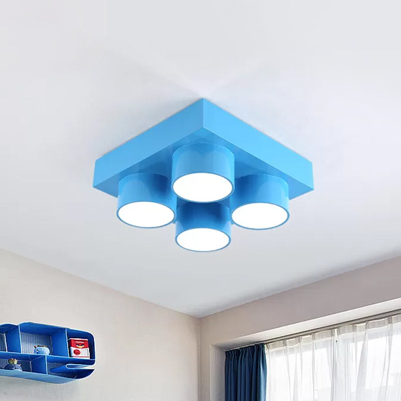 Building Block LED Ceiling Light Fixture Kids Acrylic Red/Yellow/Blue Flush Mount Lamp for Bedroom