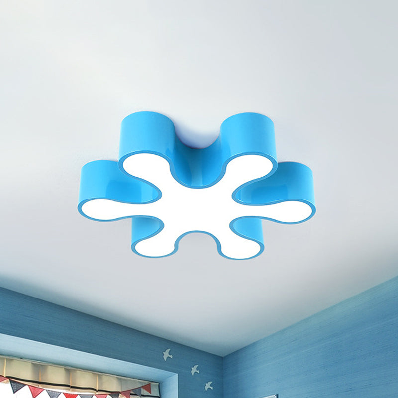 LED Bedchamber Flush Mount Lamp Kids Red/Yellow/Blue Ceiling Light Fixture with Floral Acrylic Shade