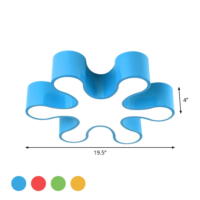 LED Bedchamber Flush Mount Lamp Kids Red/Yellow/Blue Ceiling Light Fixture with Floral Acrylic Shade