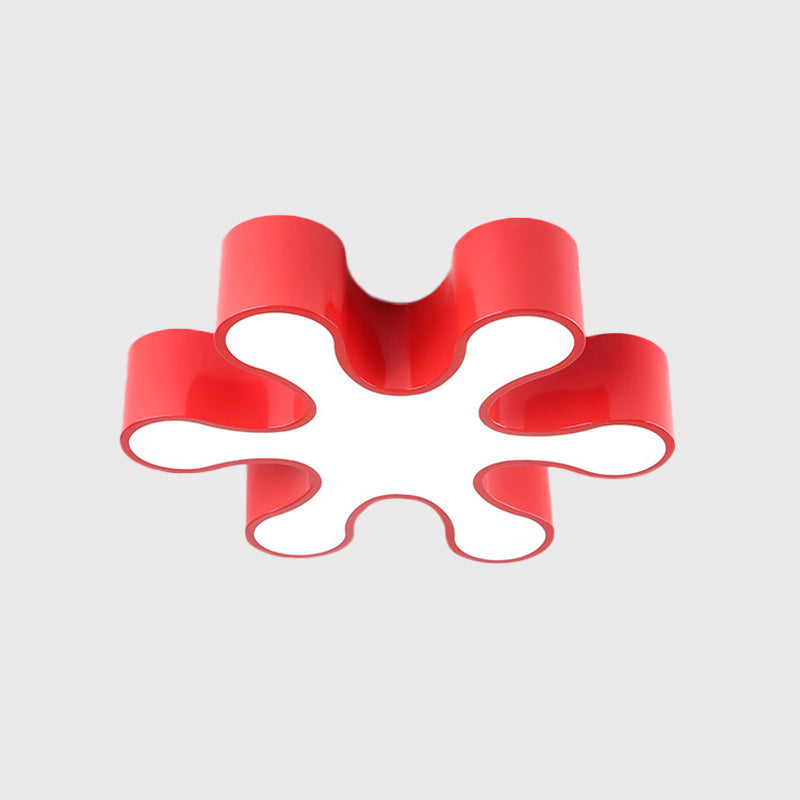 LED Bedchamber Flush Mount Lamp Kids Red/Yellow/Blue Ceiling Light Fixture with Floral Acrylic Shade