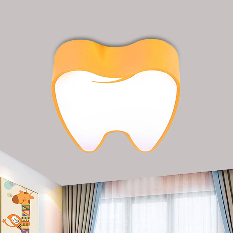 Tooth-Shaped Acrylic LED Flushmount Lighting Children Pink/Yellow Close to Ceiling Lamp