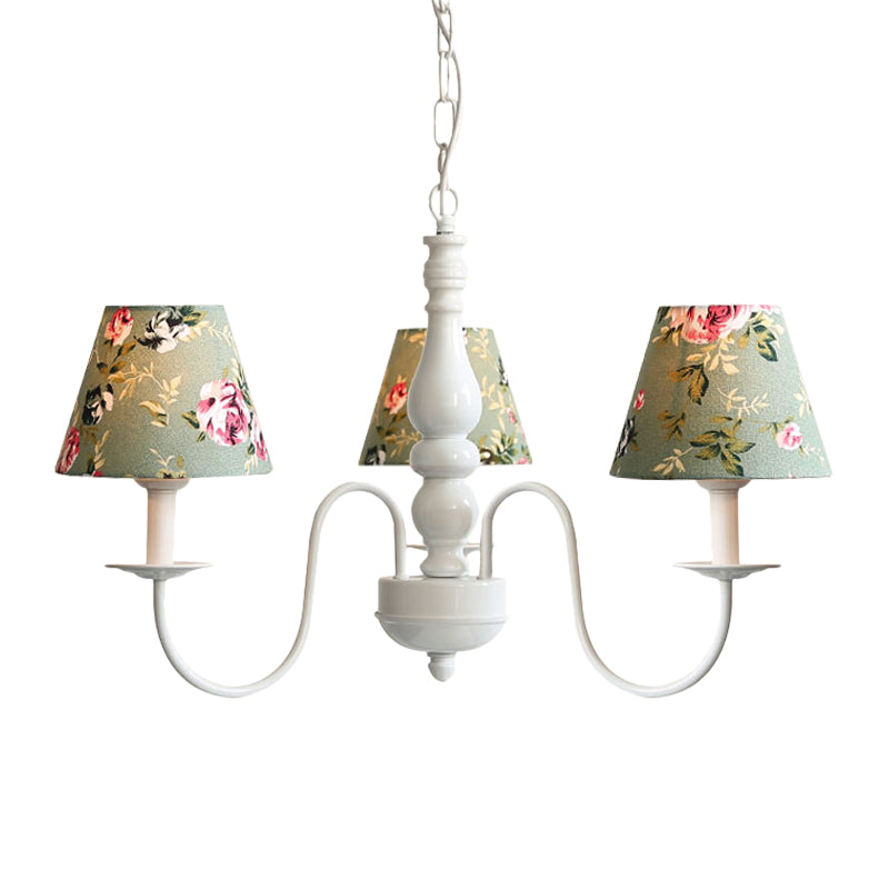Kids Flower Hanging Light avec ombre effilée 3 lumières Chandelier en métal en vert pour salle d'allaitement