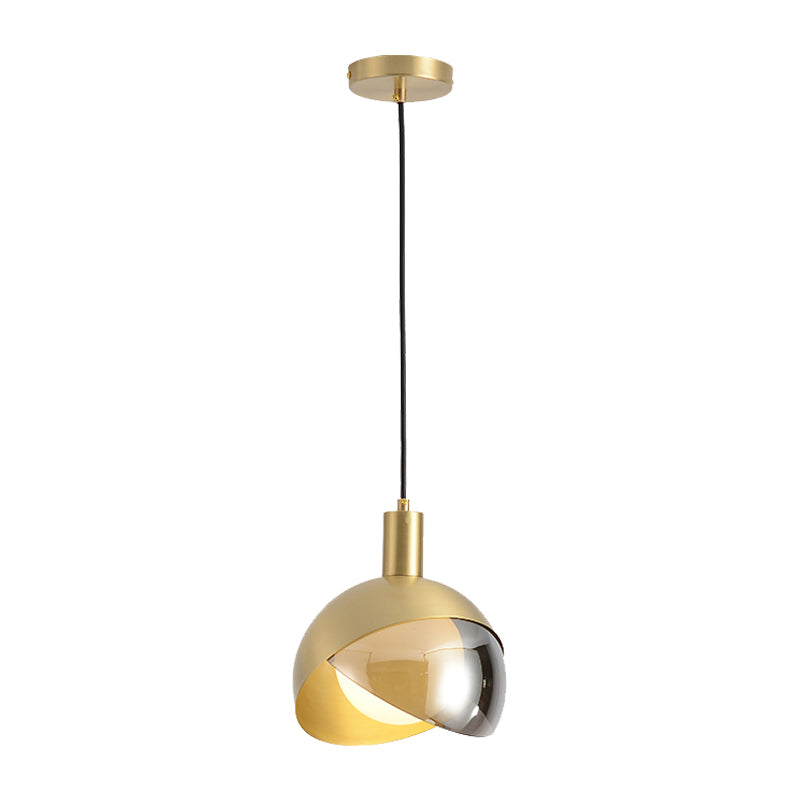 Metal Domed Suspended Lighting Fixture Contemporary Single Head Gold Hanging Ceiling Light