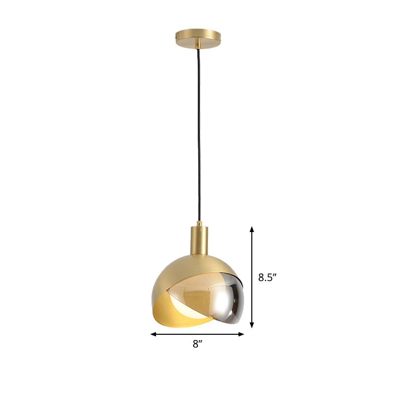 Metal Domed Suspended Lighting Fixture Contemporary Single Head Gold Hanging Ceiling Light