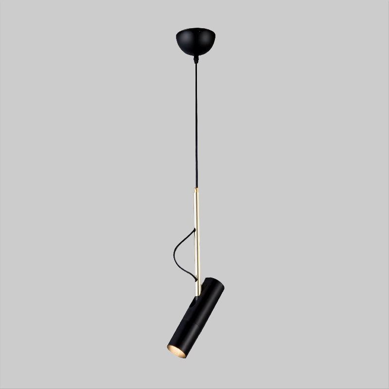 Cylinder Metallic Mini Suspension Pendant 1 Bulb Black/White Hanging Light Fixture in Warm/White Light