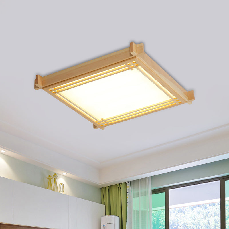 Wood Oblong Frame Ceiling Fixture Minimalism 14"/19.5"/23" W LED Flush Mount Lamp in Beige, Warm/White Light