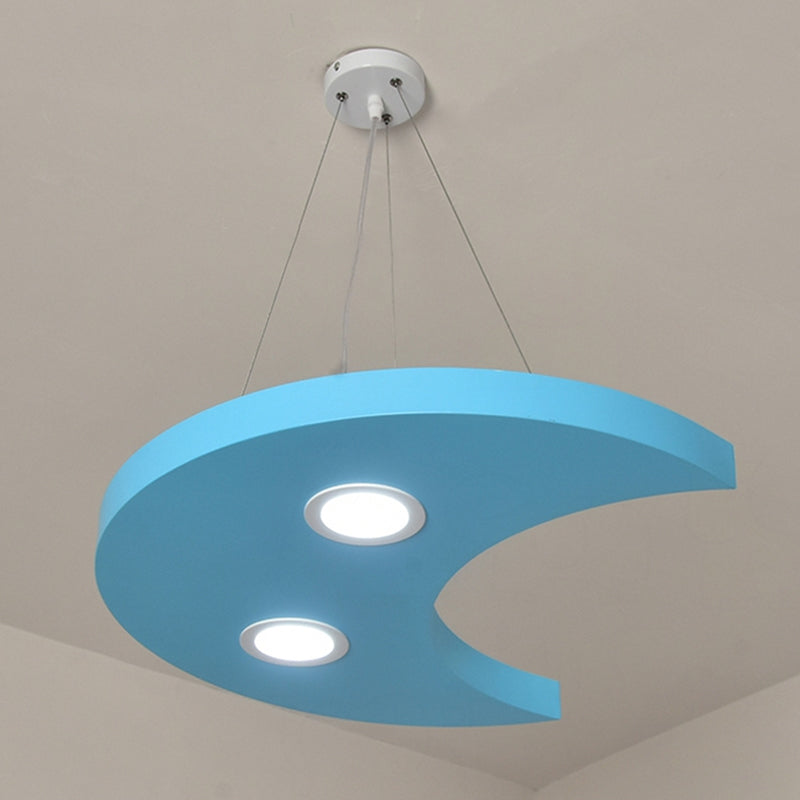 Metal Sun/Star/Moon Ceiling Light Kids Style LED Pendant Chandelier in Yellow/Orange/Blue for Playroom