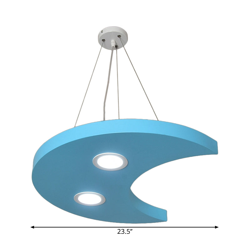 Metal Sun/Star/Moon Ceiling Light Kids Style LED Pendant Chandelier in Yellow/Orange/Blue for Playroom