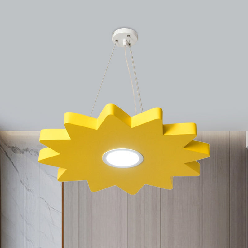Metal Sun/Star/Moon Ceiling Light Kids Style LED Pendant Chandelier in Yellow/Orange/Blue for Playroom
