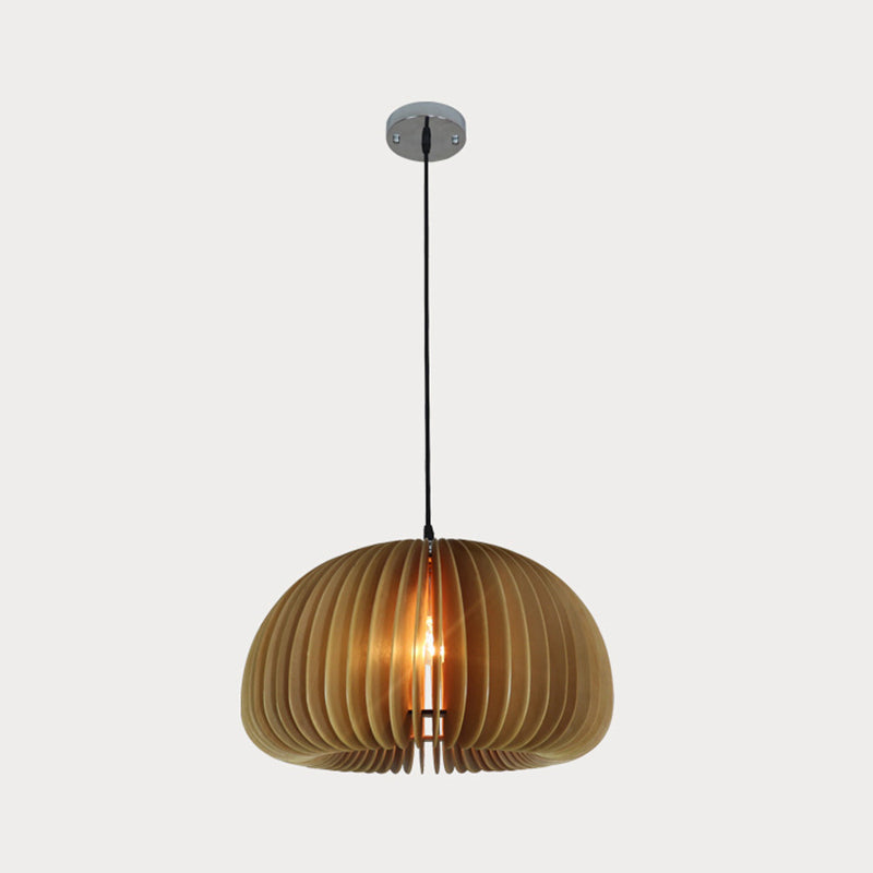 Donut Drawing Room Hanging Pendant Light Wood Single Light Farmhouse Suspension Lighting in Beige