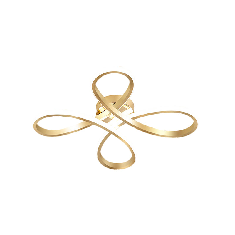 Modernist LED Ceiling Fixture Gold Chinese Knot Flush Mount Lamp with Metallic Shade in Warm/White Light