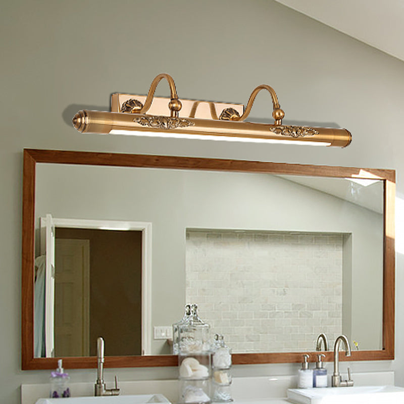 Brass Slim Tube Wall Mounted Lamp Modernism All Copper LED Vanity Lighting Idea with 2 Arms