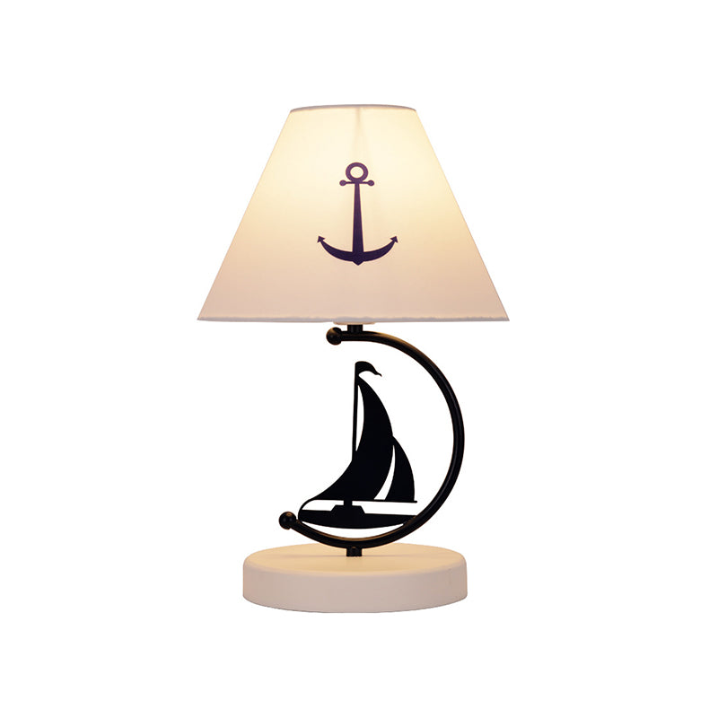 1 Head Bedchamber Table Light Kids White Nightstand Lamp with Wide Flare Fabric Shade
