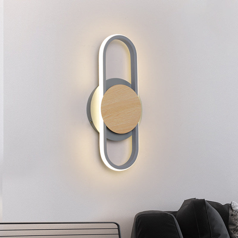 Grijze ovale en ronde wandmontage licht eigentijdse led metalen wand sconce verlichting voor bed