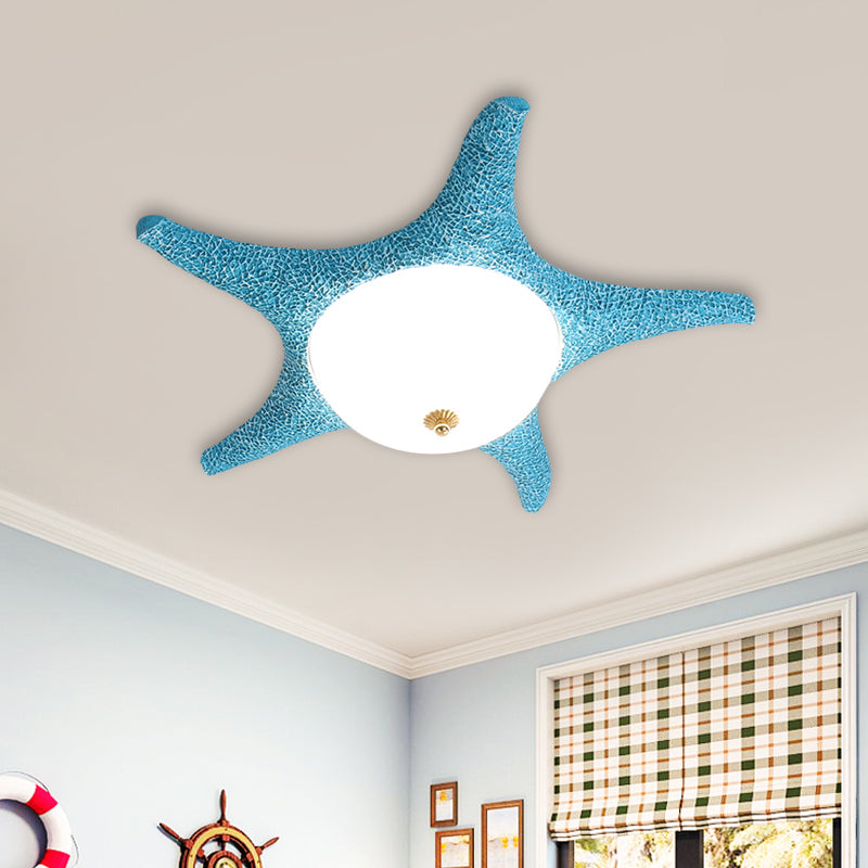 Resin Starfish Flush Lighting Children Style LED Ceiling Mount Light Fixture in Pink/Yellow/Blue, Warm/White Light