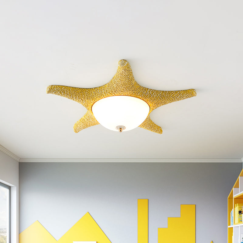 Resin Starfish Flush Lighting Children Style LED Ceiling Mount Light Fixture in Pink/Yellow/Blue, Warm/White Light