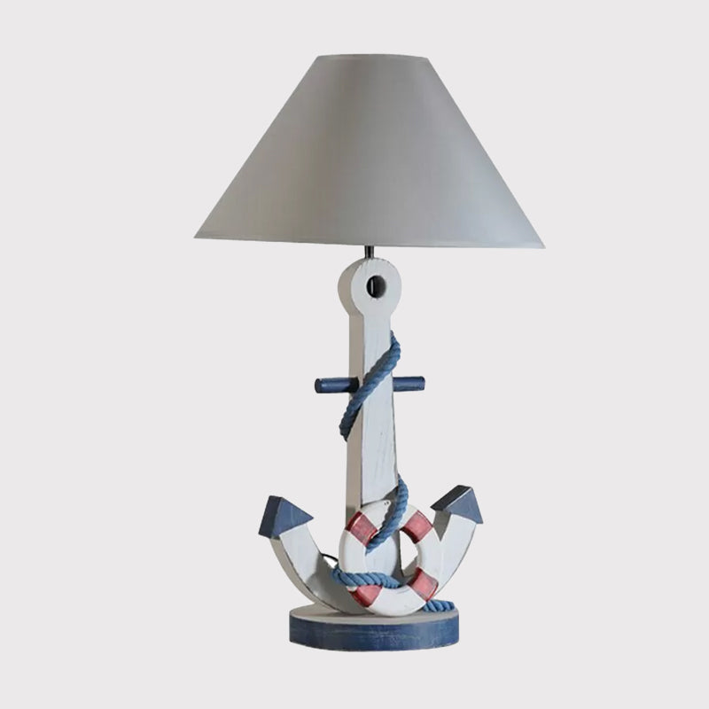 Éclairage de tâche de tissu conique enfants Single Blub White Desk Lampe avec ancre en bois base