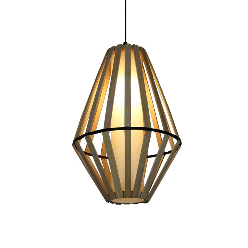 Bamboo Cone Lantern Ceiling Lamp Asian Style 1 Bulb Wood Suspension Pendant Light, 11"/14" Width